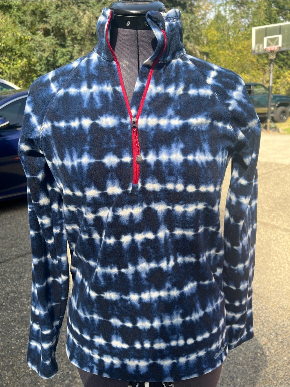 Eddie Bauer Women’s Small Blue White Tie Dye Half Zip Fleece Pullover